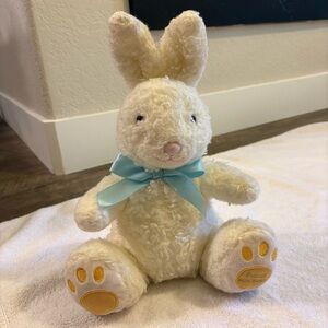 FAO Schwarz White Bunny Rabbit w/ Blue Ribbon Plush Toy Stuffed Animal Easter